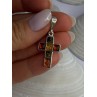 925 Sterling Silver Amber Cross Pendant Length 1.50 inch