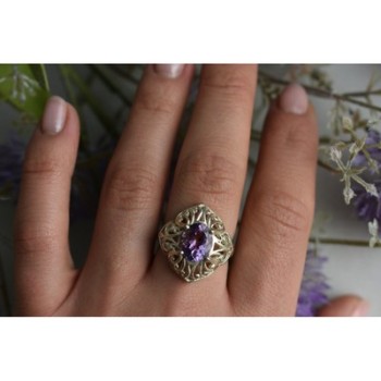 925 Sterling Silver Purple Tourmaline Ring Size 8