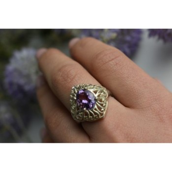 925 Sterling Silver Purple Tourmaline Ring Size 8