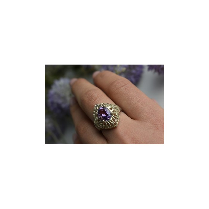 925 Sterling Silver Purple Tourmaline Ring Size 8