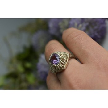 925 Sterling Silver Purple Tourmaline Ring Size 8