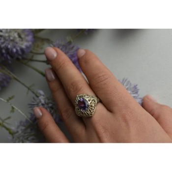 925 Sterling Silver Purple Tourmaline Ring Size 8