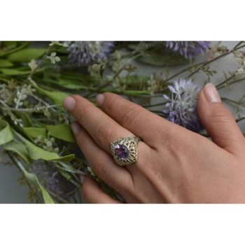 925 Sterling Silver Purple Tourmaline Ring Size 8