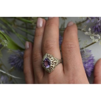 925 Sterling Silver Purple Tourmaline Ring Size 8