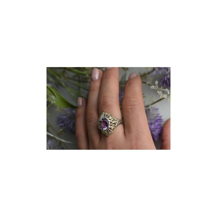 925 Sterling Silver Purple Tourmaline Ring Size 8