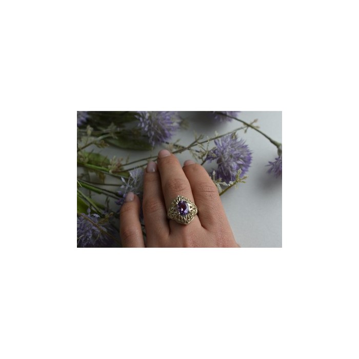 925 Sterling Silver Purple Tourmaline Ring Size 8