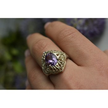 925 Sterling Silver Purple Tourmaline Ring Size 8