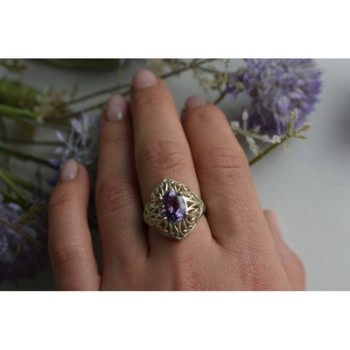 925 Sterling Silver Purple Tourmaline Ring Size 8