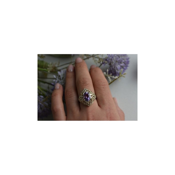 925 Sterling Silver Purple Tourmaline Ring Size 8