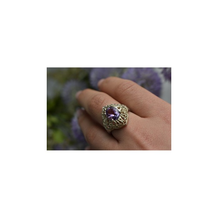 925 Sterling Silver Purple Tourmaline Ring Size 8