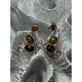 925 Sterling Silver Amber Earrings Length 2 Inch