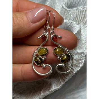 925 Sterling Silver Amber Earrings Length 2 Inch