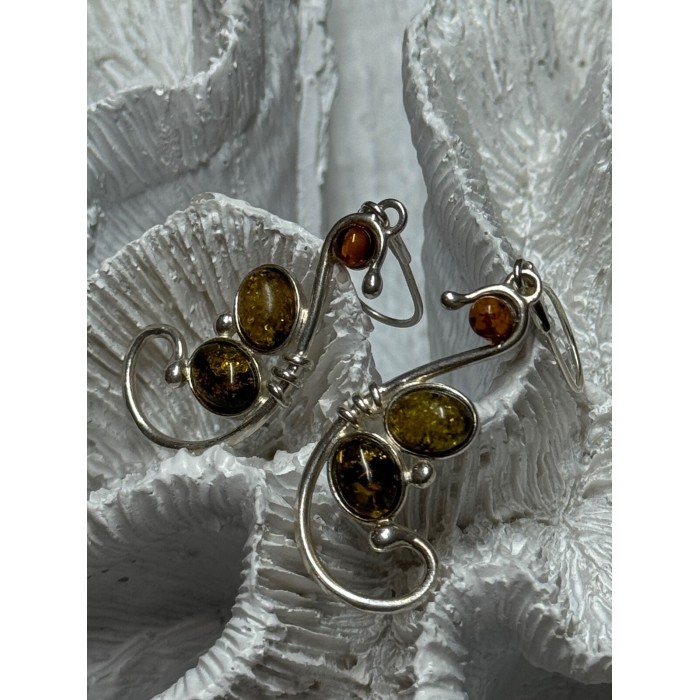 925 Sterling Silver Amber Earrings Length 2 Inch