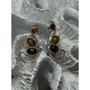 925 Sterling Silver Amber Earrings Length 2 Inch
