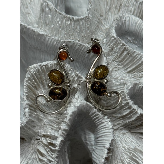 925 Sterling Silver Amber Earrings Length 2 Inch