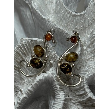 925 Sterling Silver Amber Earrings Length 2 Inch