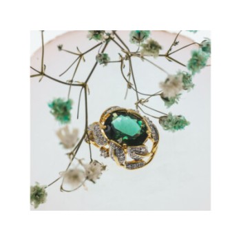 925 Sterling Silver Gold Plated Emerald & CZ Pendant