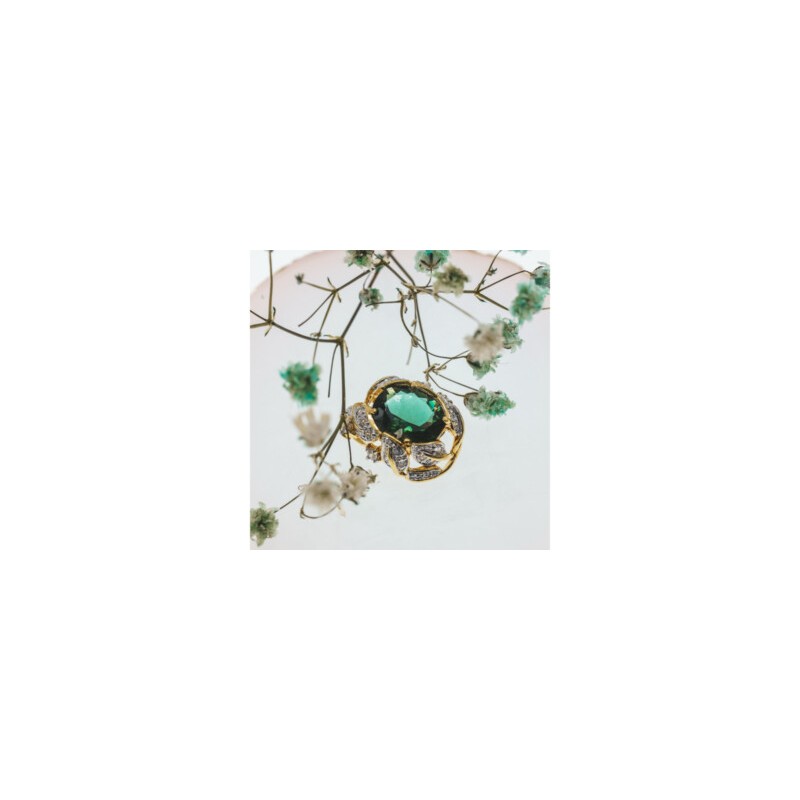 925 Sterling Silver Gold Plated Emerald & CZ Pendant