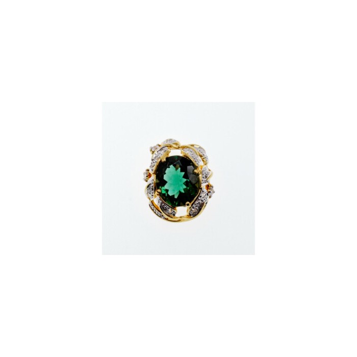 925 Sterling Silver Gold Plated Emerald & CZ Pendant