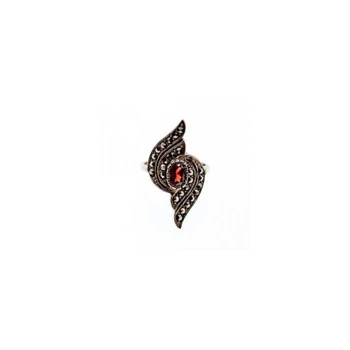 Vintage 925 Sterling Silver Garnet & Marcasites Ring Size 5.5