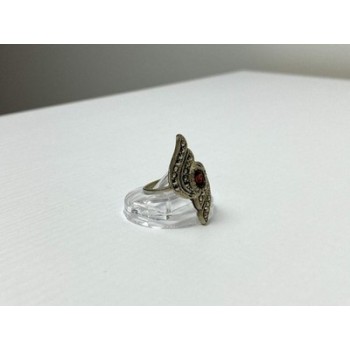 Vintage 925 Sterling Silver Garnet & Marcasites Ring Size 5.5