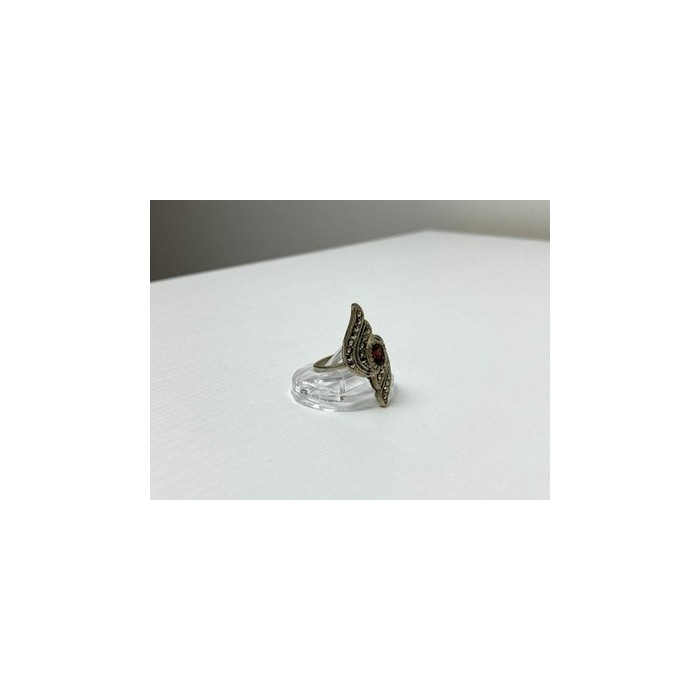 Vintage 925 Sterling Silver Garnet & Marcasites Ring Size 5.5