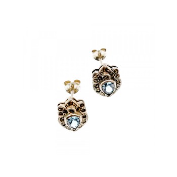 925 Sterling Silver Topaz & Marcasites Stud Earrings