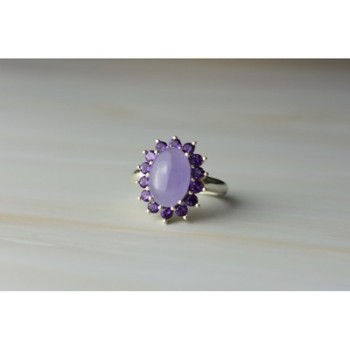 925 Sterling Silver Amethyst Quartz & Purple Tourmaline Ring Size 6.75