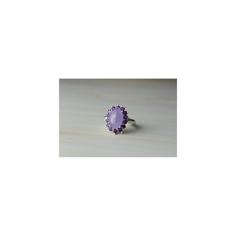 925 Sterling Silver Amethyst Quartz & Purple Tourmaline Ring Size 6.75