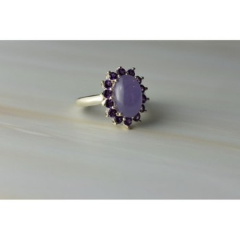 925 Sterling Silver Amethyst Quartz & Purple Tourmaline Ring Size 6.75