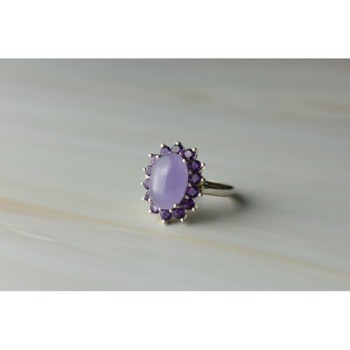 925 Sterling Silver Amethyst Quartz & Purple Tourmaline Ring Size 6.75