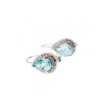 925 STERLING SILVER BLUE TOPAZ & CZ EARRINGS