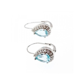 925 STERLING SILVER BLUE TOPAZ & CZ EARRINGS