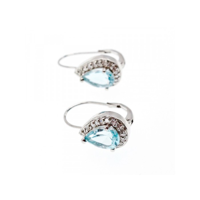 925 STERLING SILVER BLUE TOPAZ & CZ EARRINGS