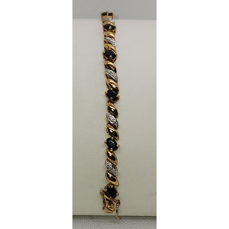 925 STERLING SILVER VERMEIL SAPPHIRES AND DIAMONDS BRACELET SIZE 7.25 IN