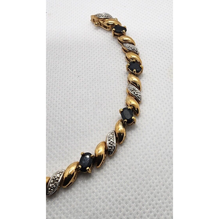 925 STERLING SILVER VERMEIL SAPPHIRES AND DIAMONDS BRACELET SIZE 7.25 IN