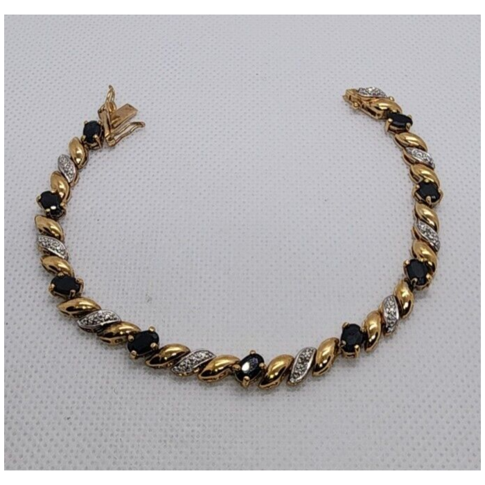 925 STERLING SILVER VERMEIL SAPPHIRES AND DIAMONDS BRACELET SIZE 7.25 IN