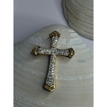 925 Sterling Silver Gold Plated Cz Cross Pendant Length 1.45 inch