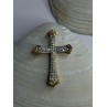 925 Sterling Silver Gold Plated Cz Cross Pendant Length 1.45 inch