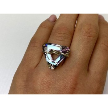 925 Sterling Silver Multicolor Jewelry Glass Ring Size 6.5 Italy
