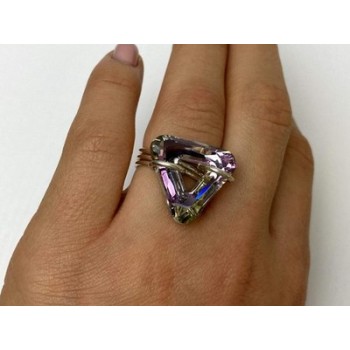 925 Sterling Silver Multicolor Jewelry Glass Ring Size 6.5 Italy