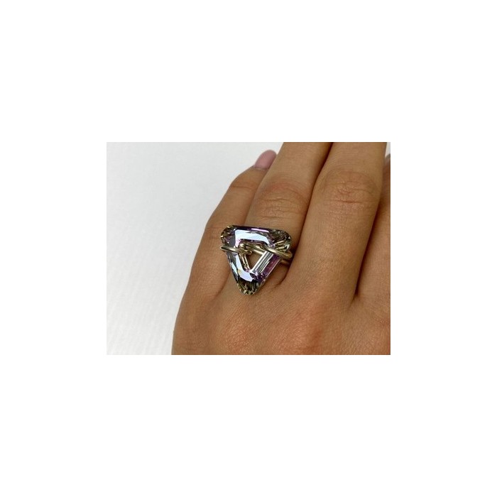 925 Sterling Silver Multicolor Jewelry Glass Ring Size 6.5 Italy