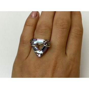 925 Sterling Silver Multicolor Jewelry Glass Ring Size 6.5 Italy