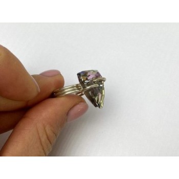 925 Sterling Silver Multicolor Jewelry Glass Ring Size 6.5 Italy