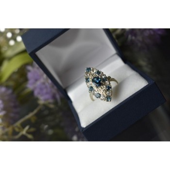 925 Sterling Silver Aquamarine & Colorless Quartz Ring Size 7.25