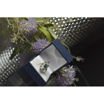 925 Sterling Silver Aquamarine & Colorless Quartz Ring Size 7.25