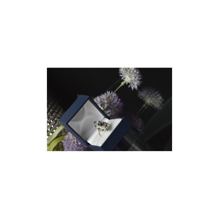 925 Sterling Silver Aquamarine & Colorless Quartz Ring Size 7.25