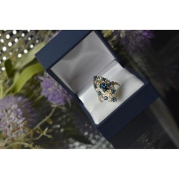 925 Sterling Silver Aquamarine & Colorless Quartz Ring Size 7.25