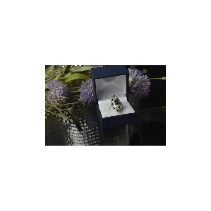 925 Sterling Silver Aquamarine & Colorless Quartz Ring Size 7.25