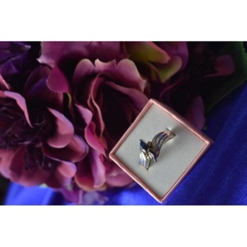 925 Sterling Silver Blue Spinel & CZ Ring Size 8